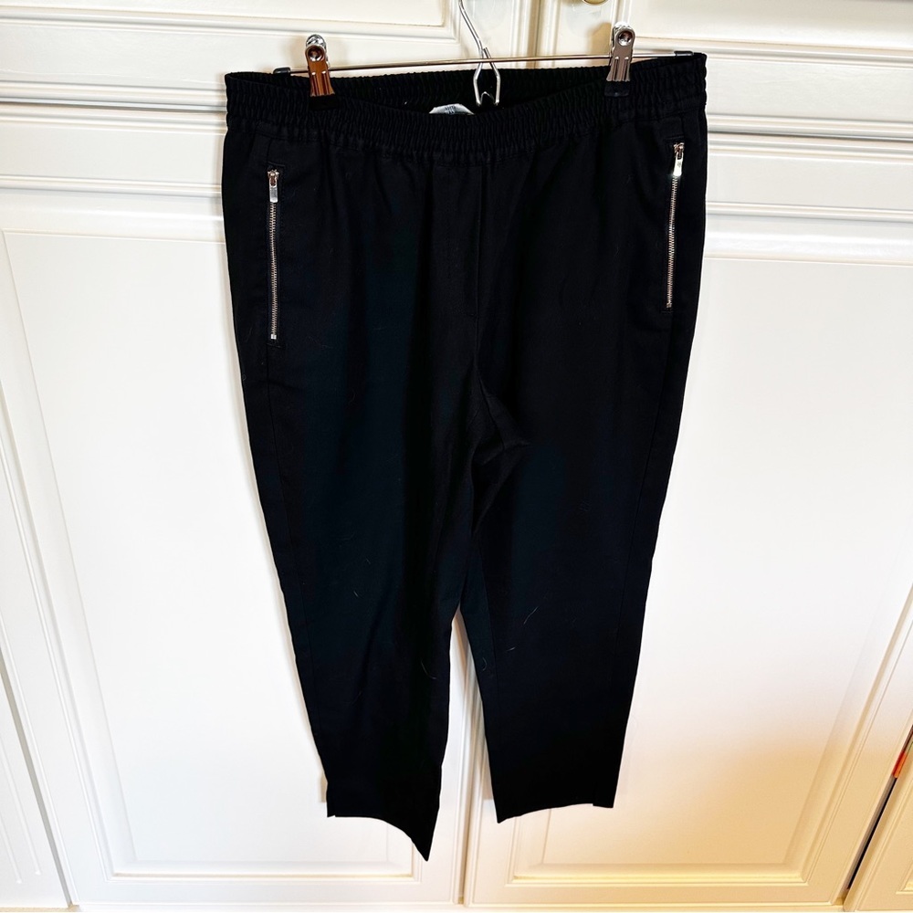 H&M Womens Black Pull On Elastic Waist Zipper Pockets Straight Leg Pants Size 12